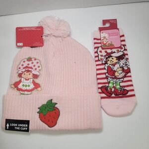 Strawberry Shortcake Pink Embroidered Beanie Hat & 1 Pair Of SOCKS Adult Sz NWT‎
